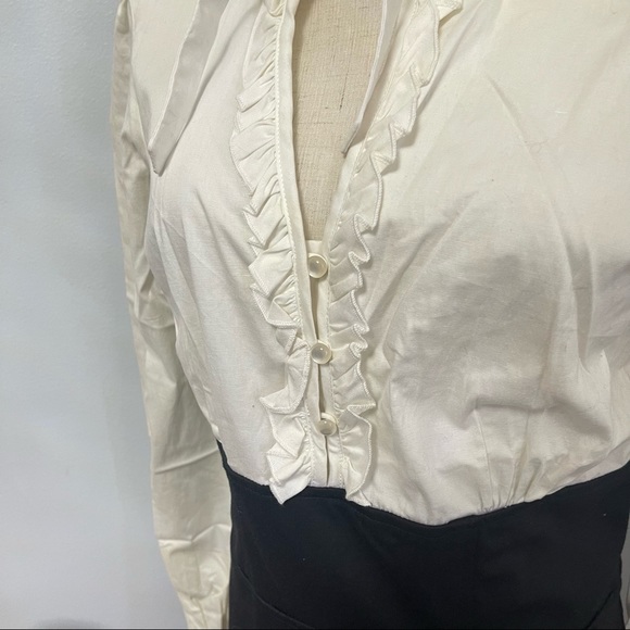 # French Style Ruffle Neck Long Sleeves Short Dress By Macys As Wish - Picture 7 of 15